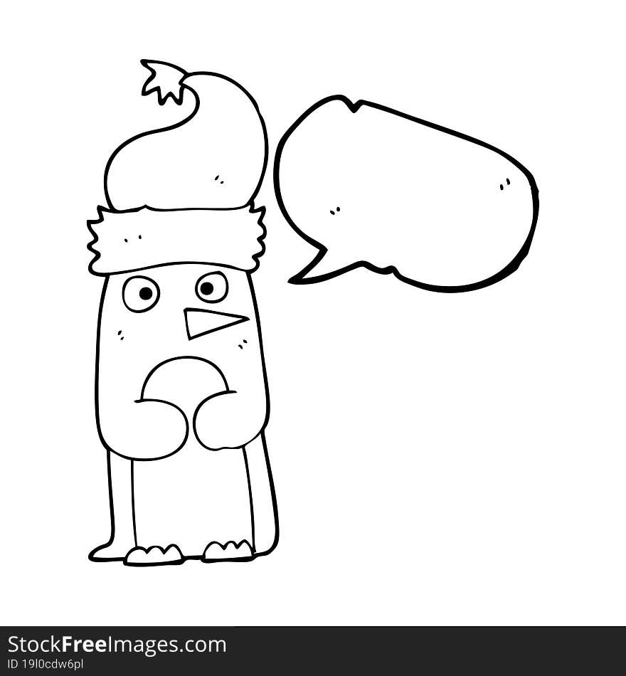 speech bubble cartoon penguin in christmas hat