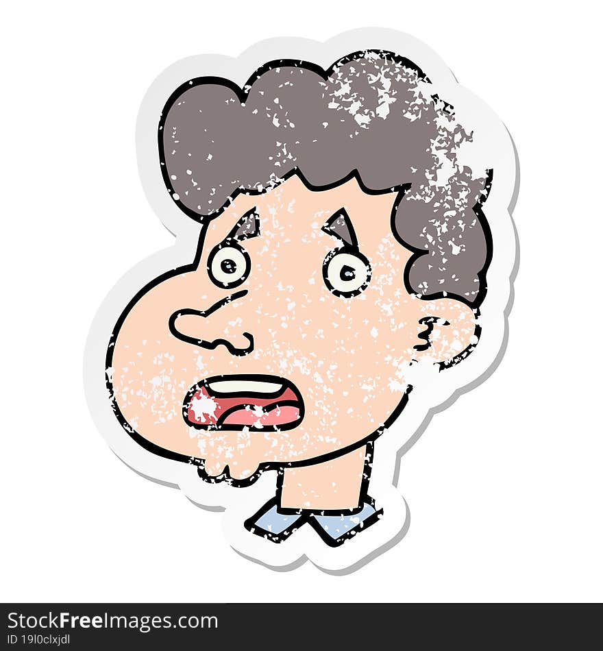 distressed sticker of a cartoon shocked man