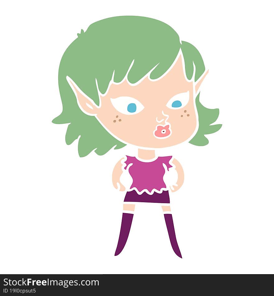 pretty flat color style cartoon elf girl