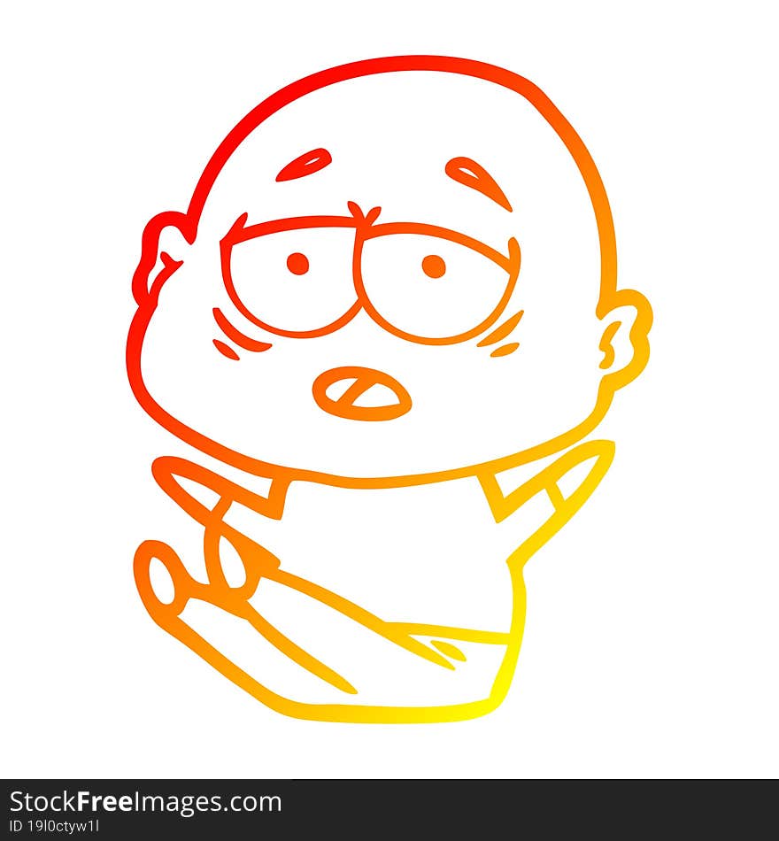 warm gradient line drawing cartoon tired bald man