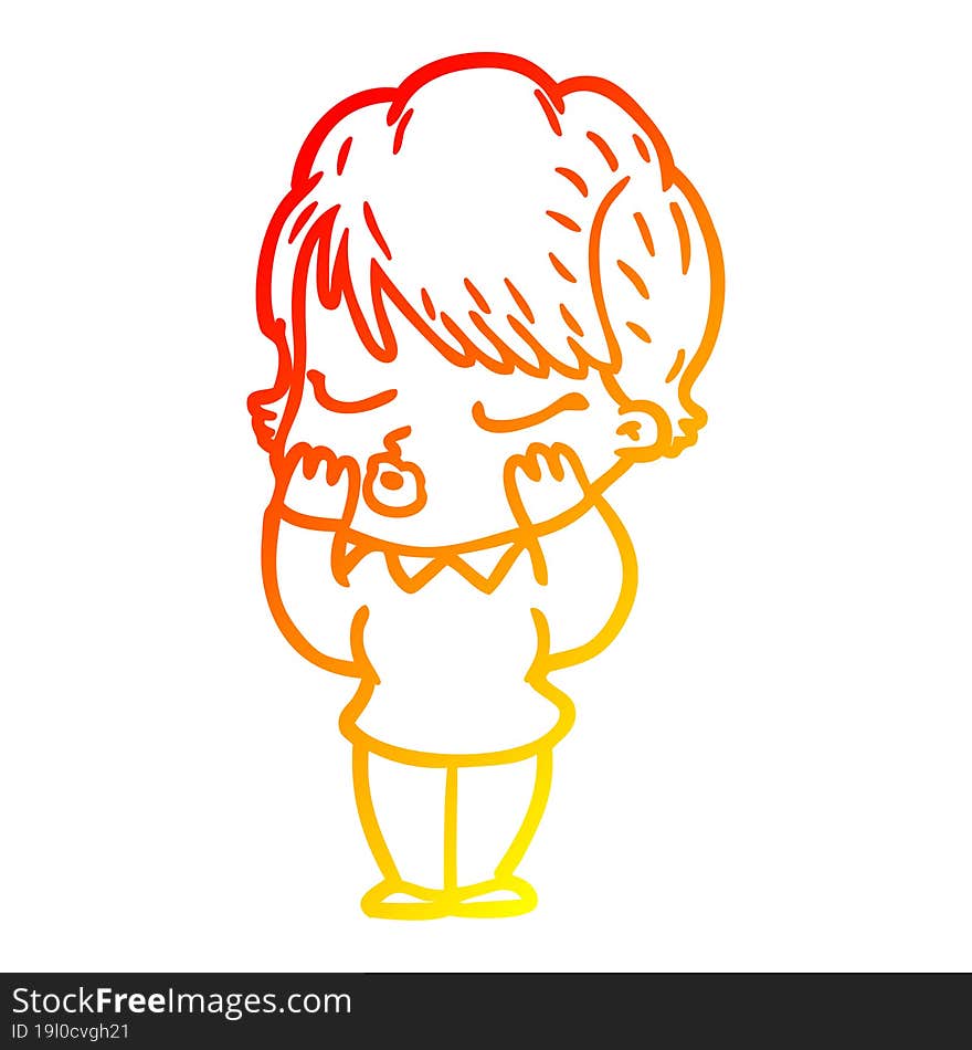 warm gradient line drawing cartoon woman with eyes shut