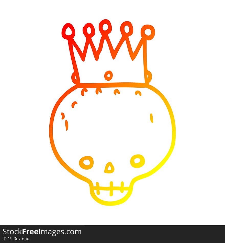 warm gradient line drawing cartoon skull with crown