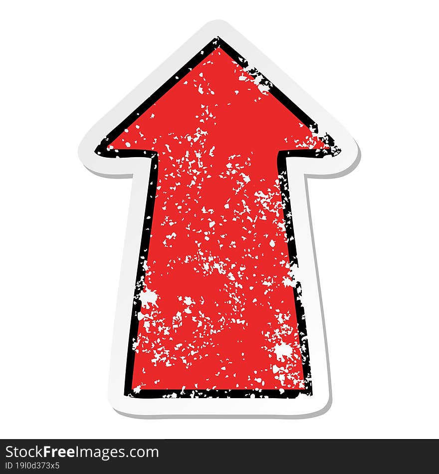 distressed sticker of a quirky hand drawn cartoon arrow