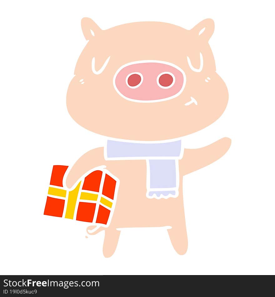 Flat Color Style Cartoon Christmas Pig