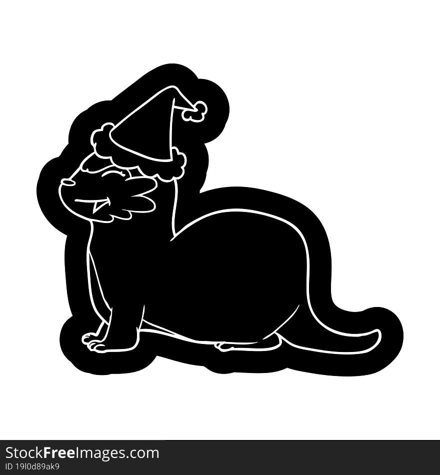 laughing otter cartoon icon of a wearing santa hat