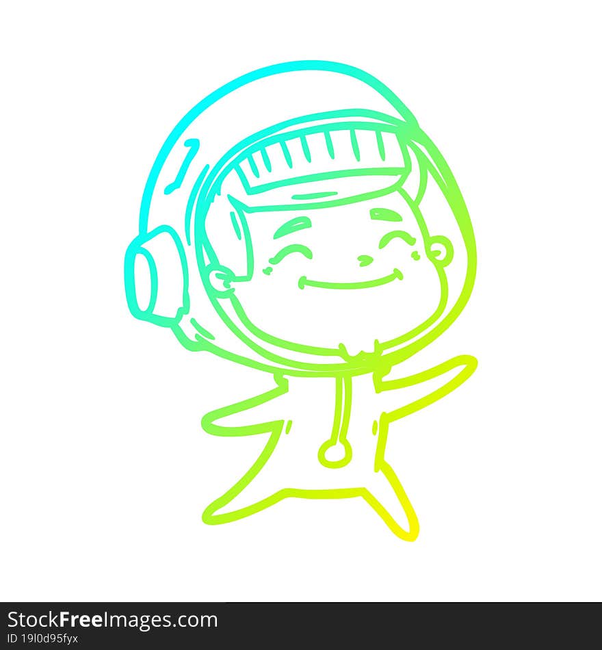 cold gradient line drawing of a happy cartoon astronaut