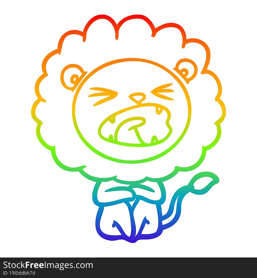 rainbow gradient line drawing cartoon angry lion