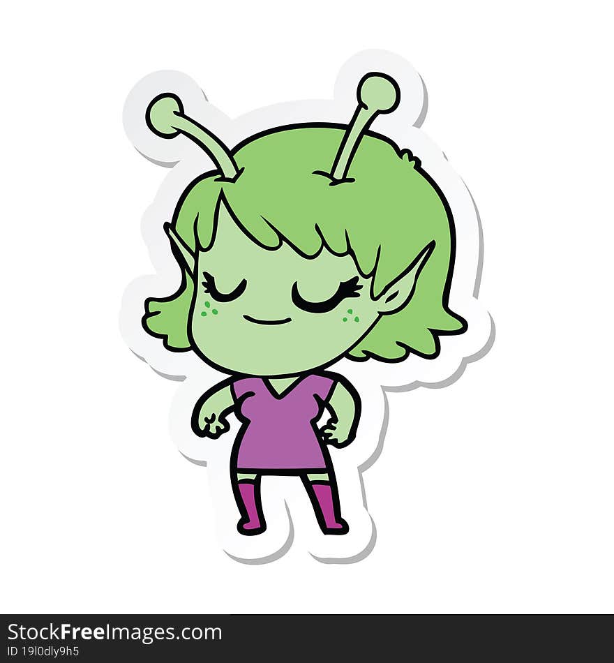 sticker of a smiling alien girl cartoon