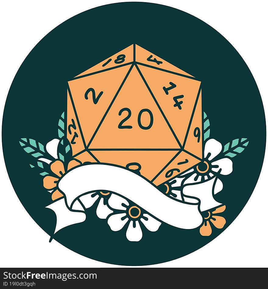 natural twenty D20 dice roll icon