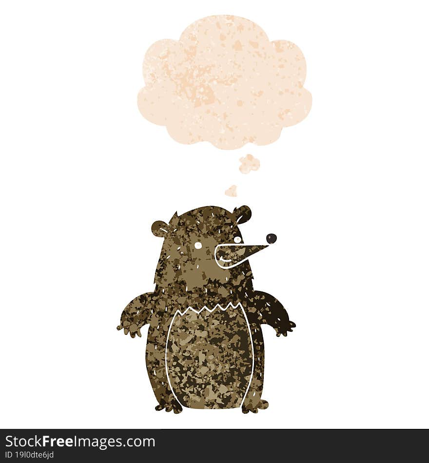 cartoon bear and thought bubble in retro textured style