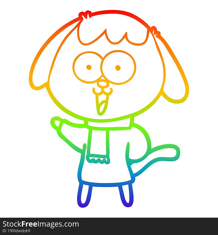 rainbow gradient line drawing of a cute cartoon dog