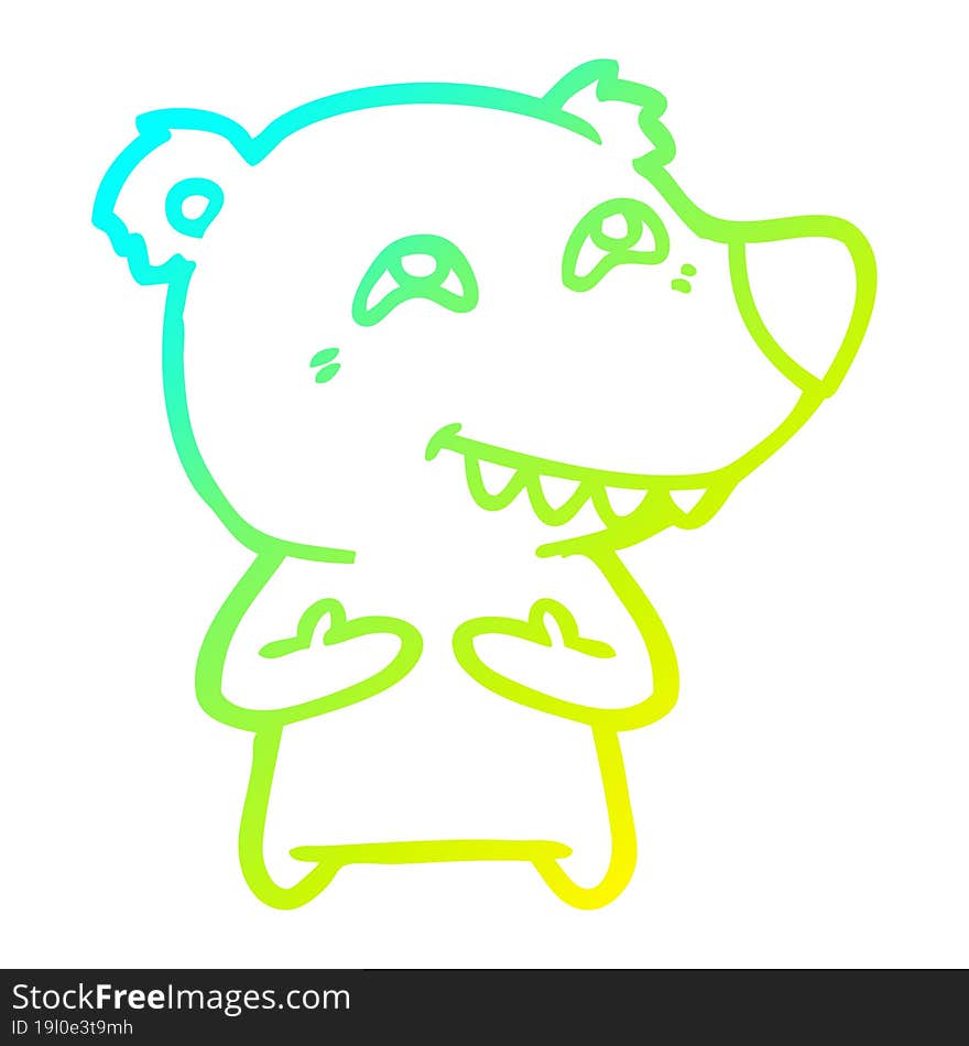 cold gradient line drawing cartoon polar bear showing teeth