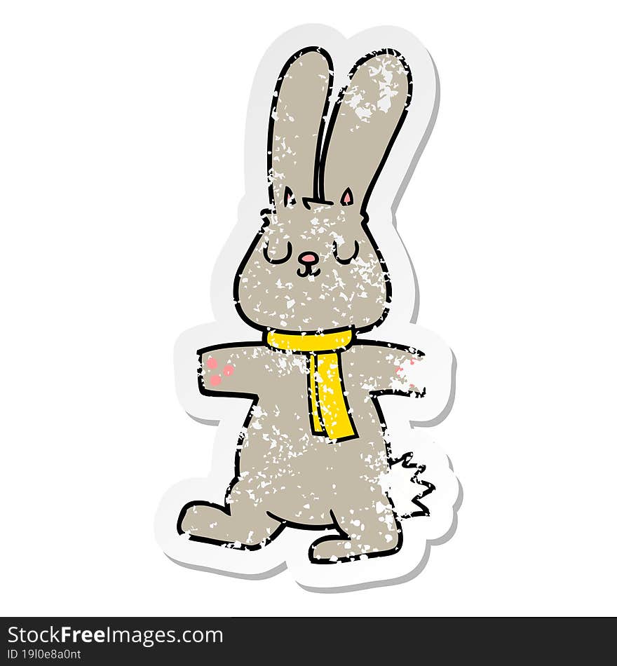 distressed sticker of a cartoon rabbit