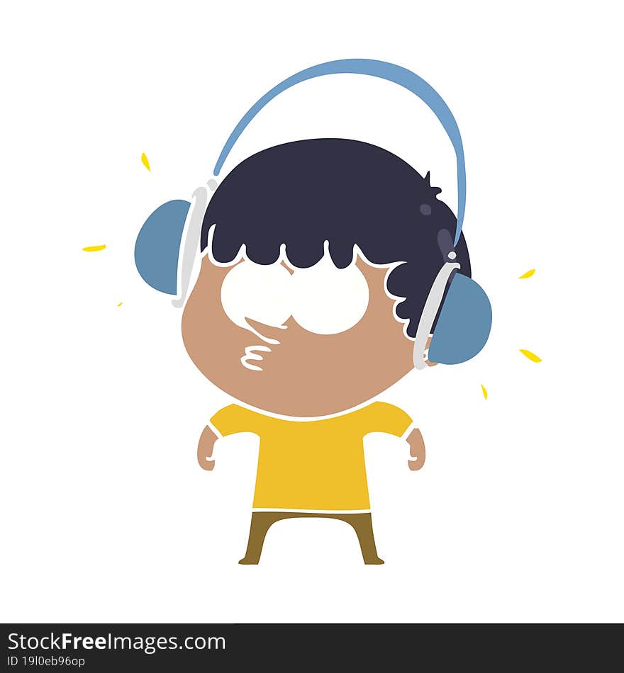 flat color style cartoon boy listening to headphones