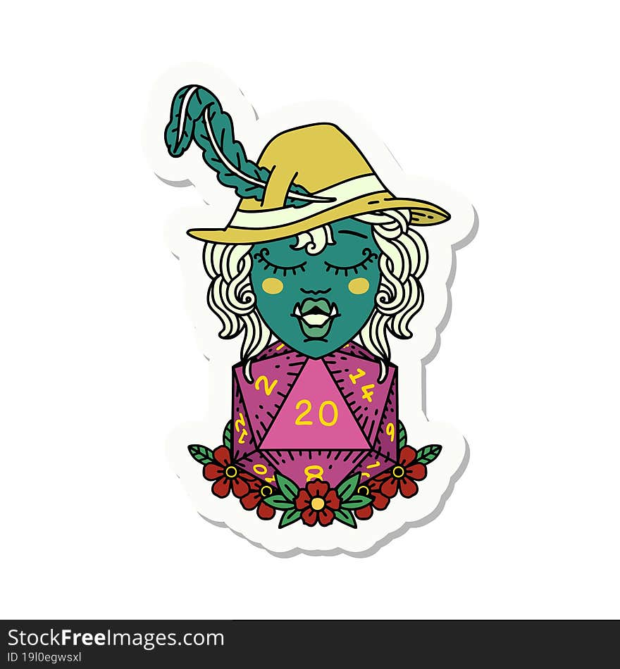 half orc bard with natural twenty dice roll  sticker