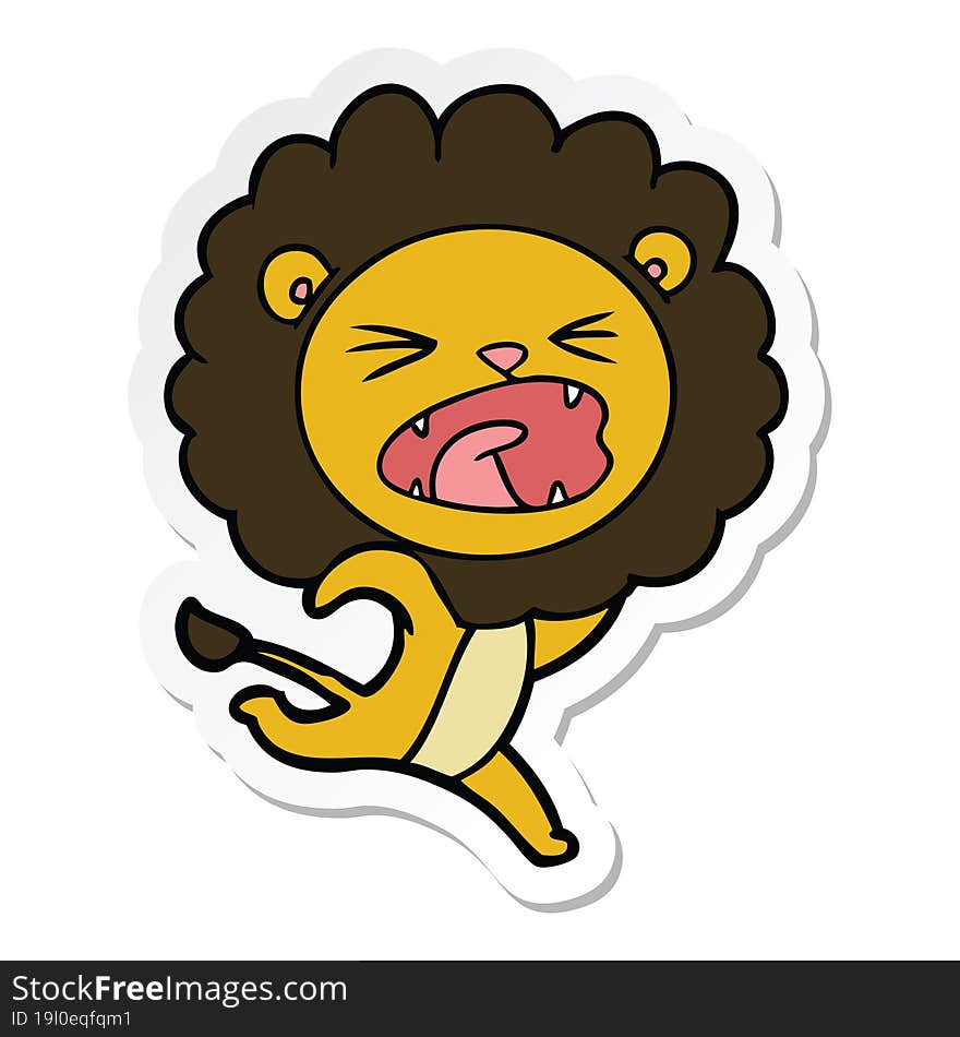 sticker of a cartoon running lion