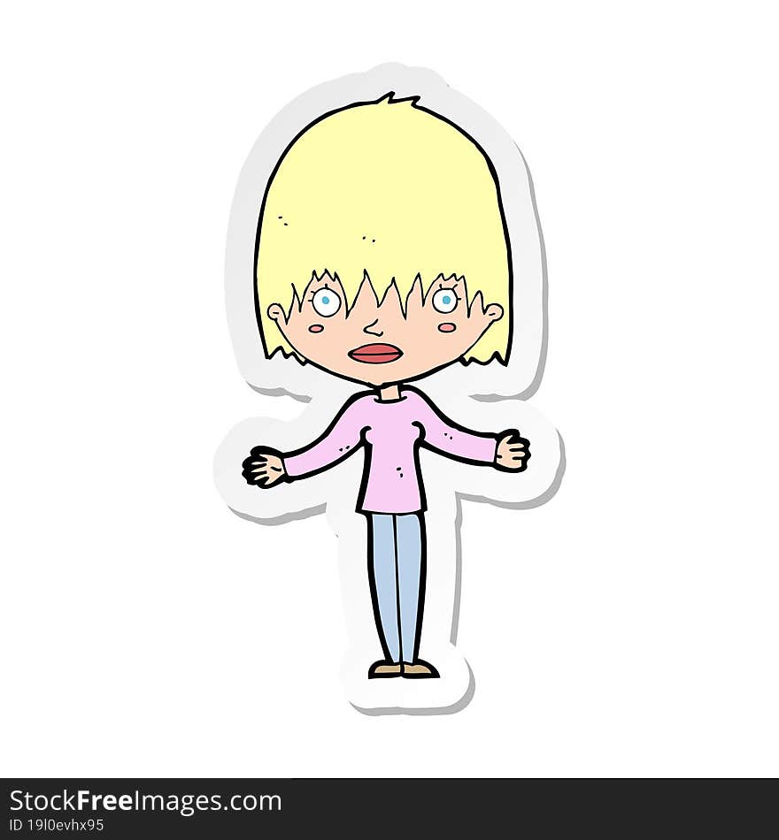 Sticker Of A Cartoon Woman Shrugging Shoulders