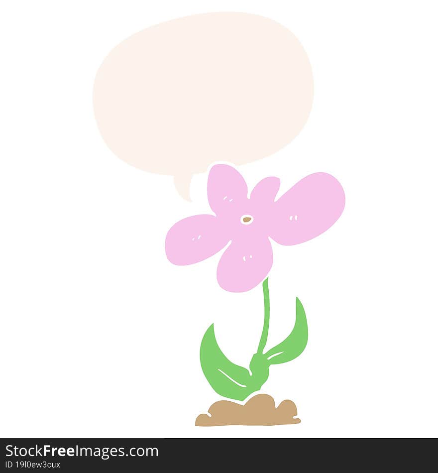 cartoon flower and speech bubble in retro style