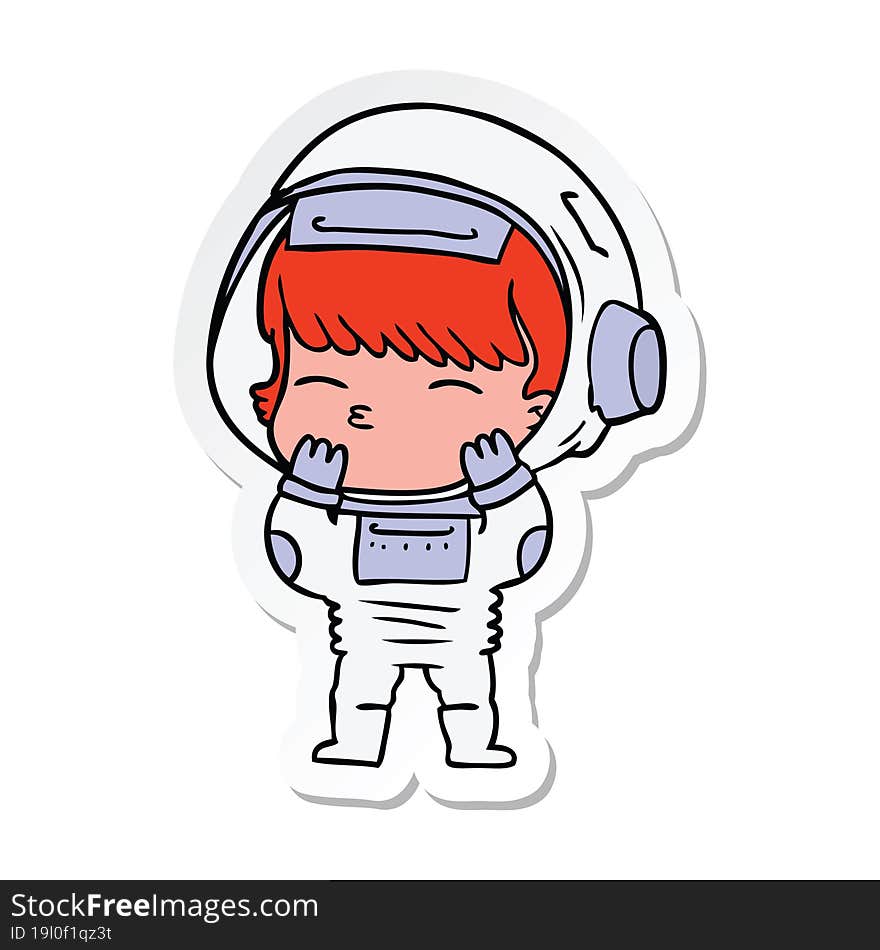 sticker of a cartoon curious astronaut