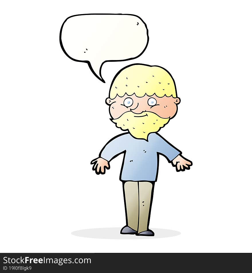 cartoon happy man with speech bubble