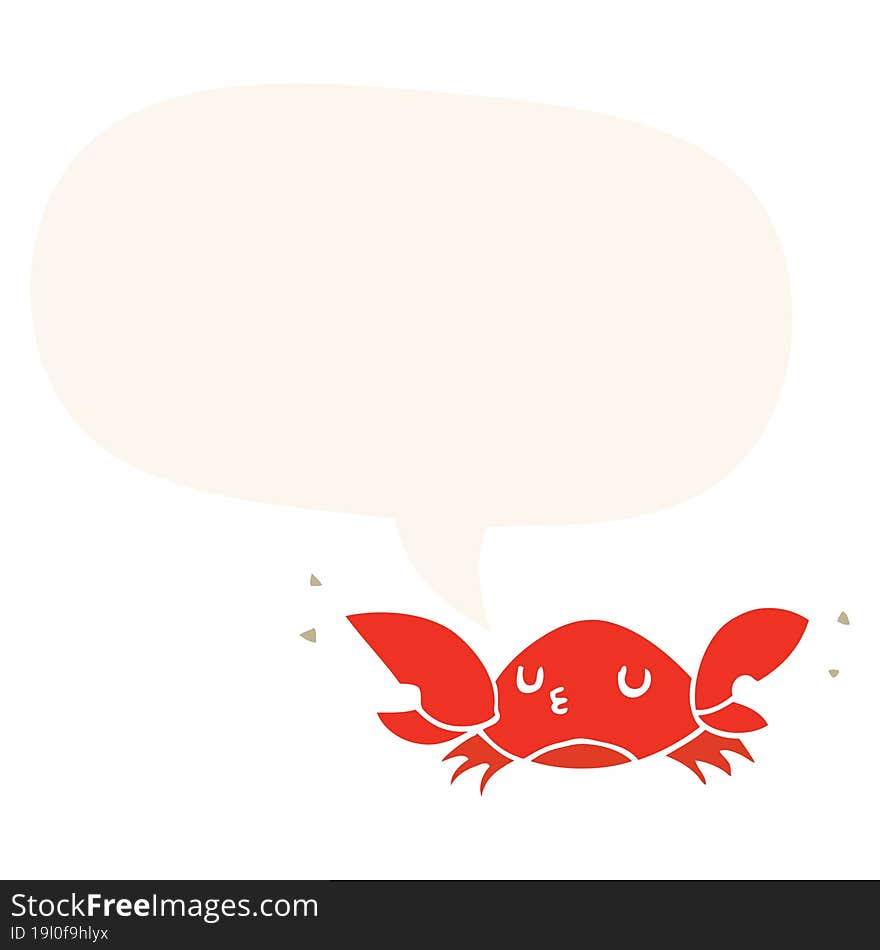 cartoon crab and speech bubble in retro style