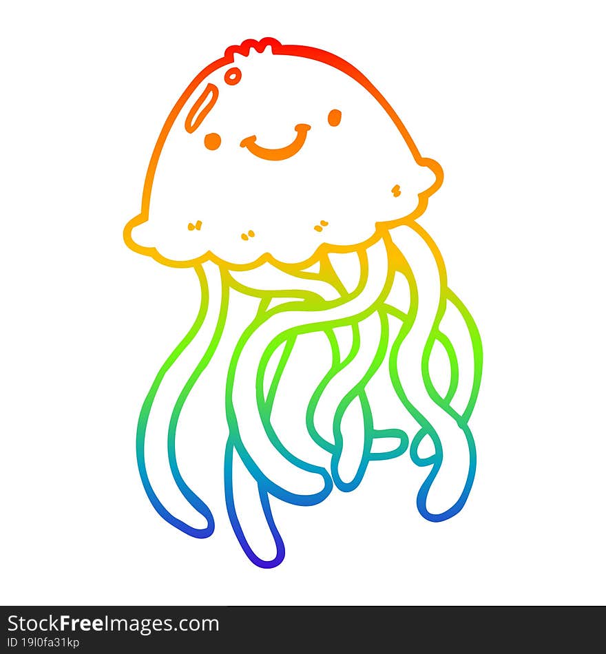 rainbow gradient line drawing cartoon happy jellyfish