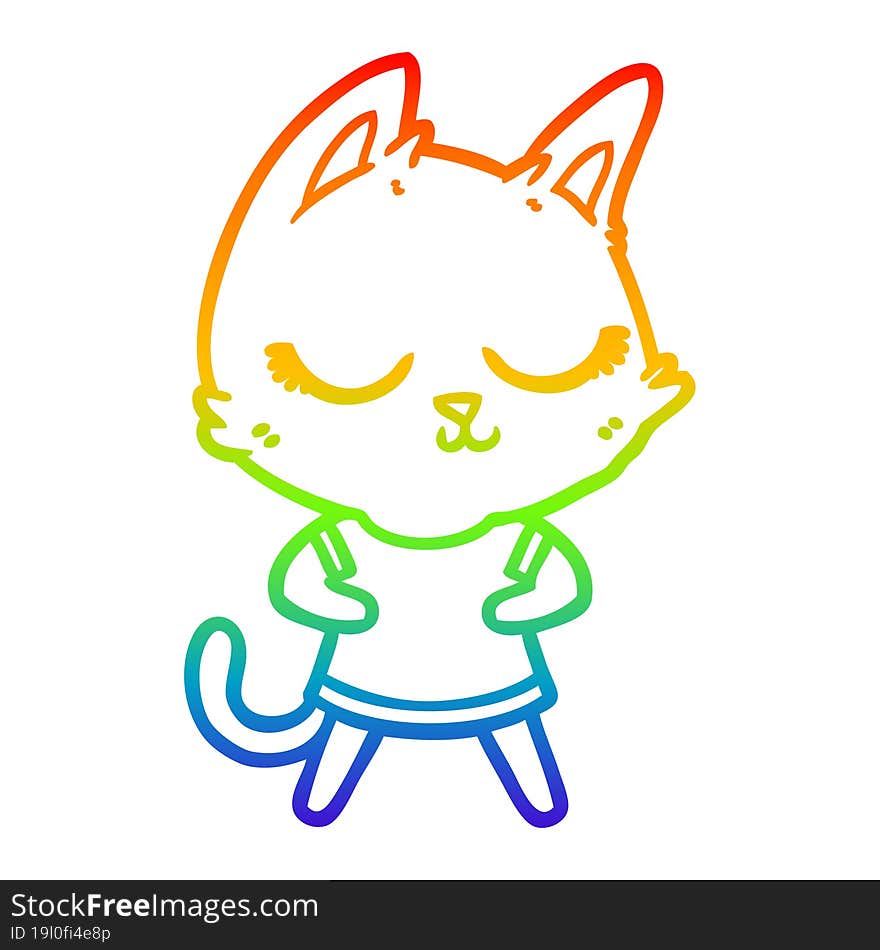 Rainbow Gradient Line Drawing Calm Cartoon Cat