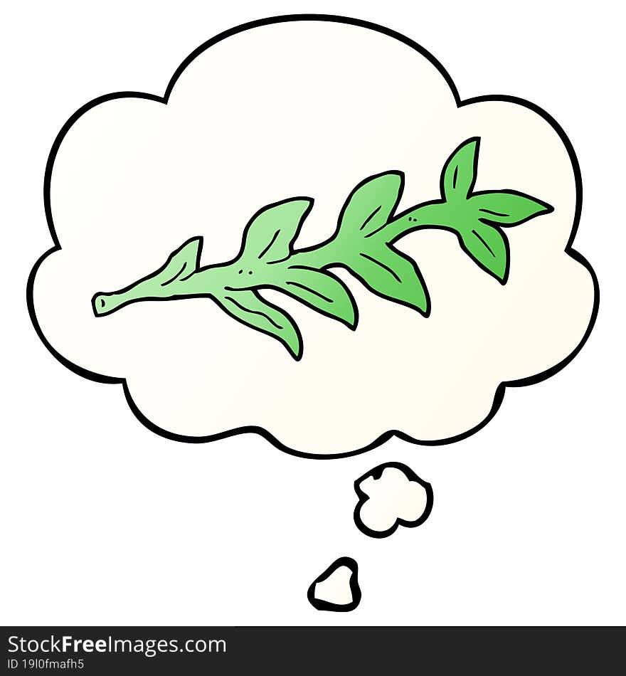 cartoon plant and thought bubble in smooth gradient style