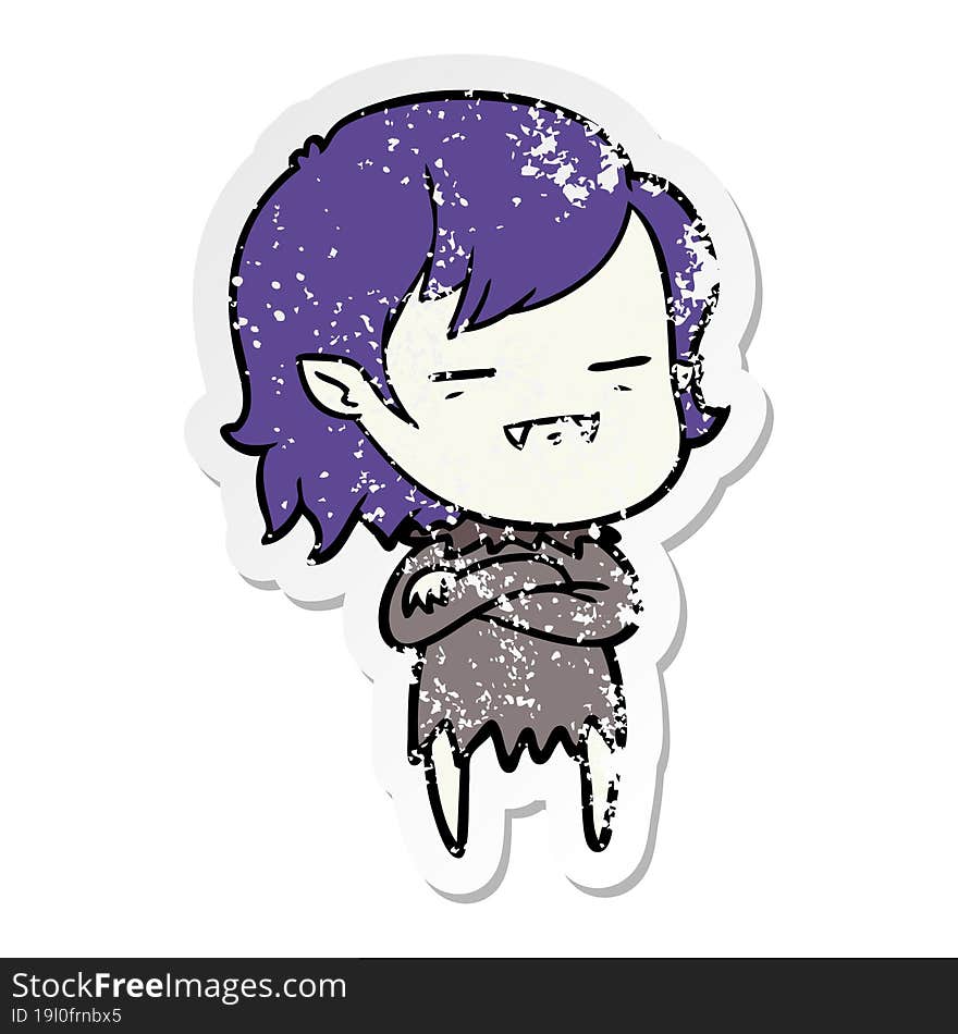 Distressed Sticker Of A Cartoon Undead Vampire Girl