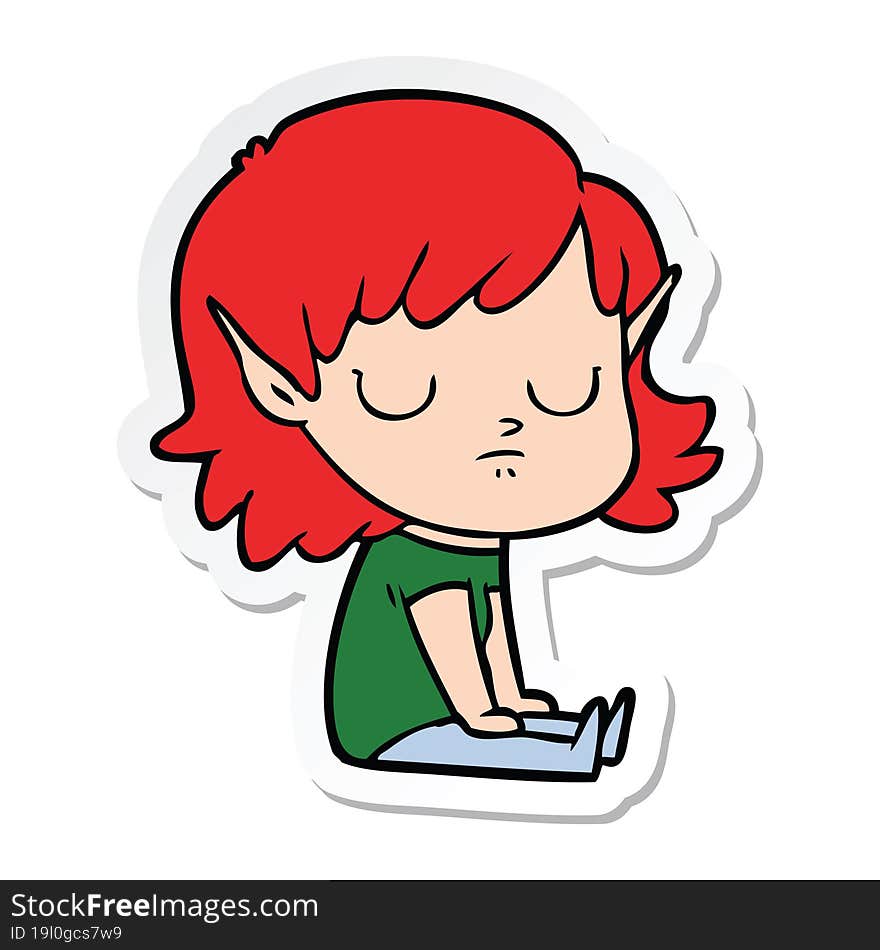 Sticker Of A Cartoon Elf Girl