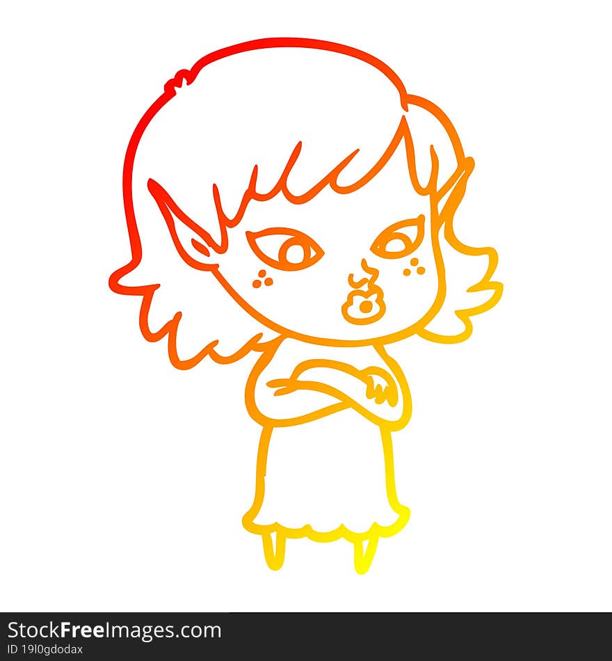 warm gradient line drawing pretty cartoon elf girl