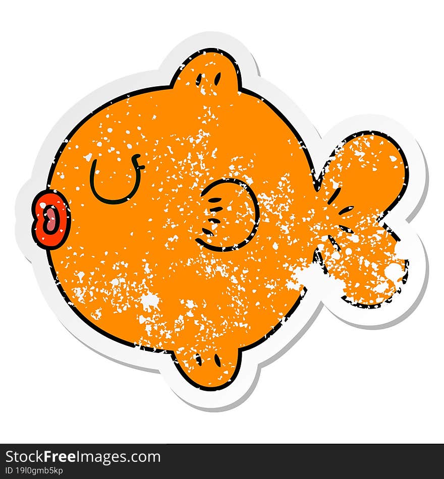 distressed sticker of a quirky hand drawn cartoon fish