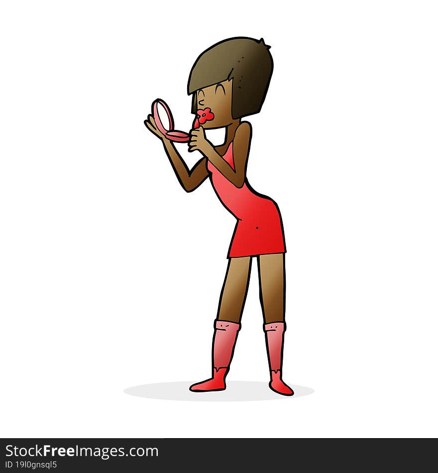 cartoon woman applying lipstick