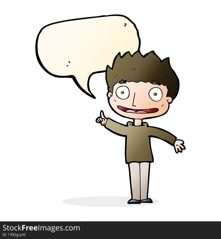 Cartoon Happy Boy With Speech Bubble