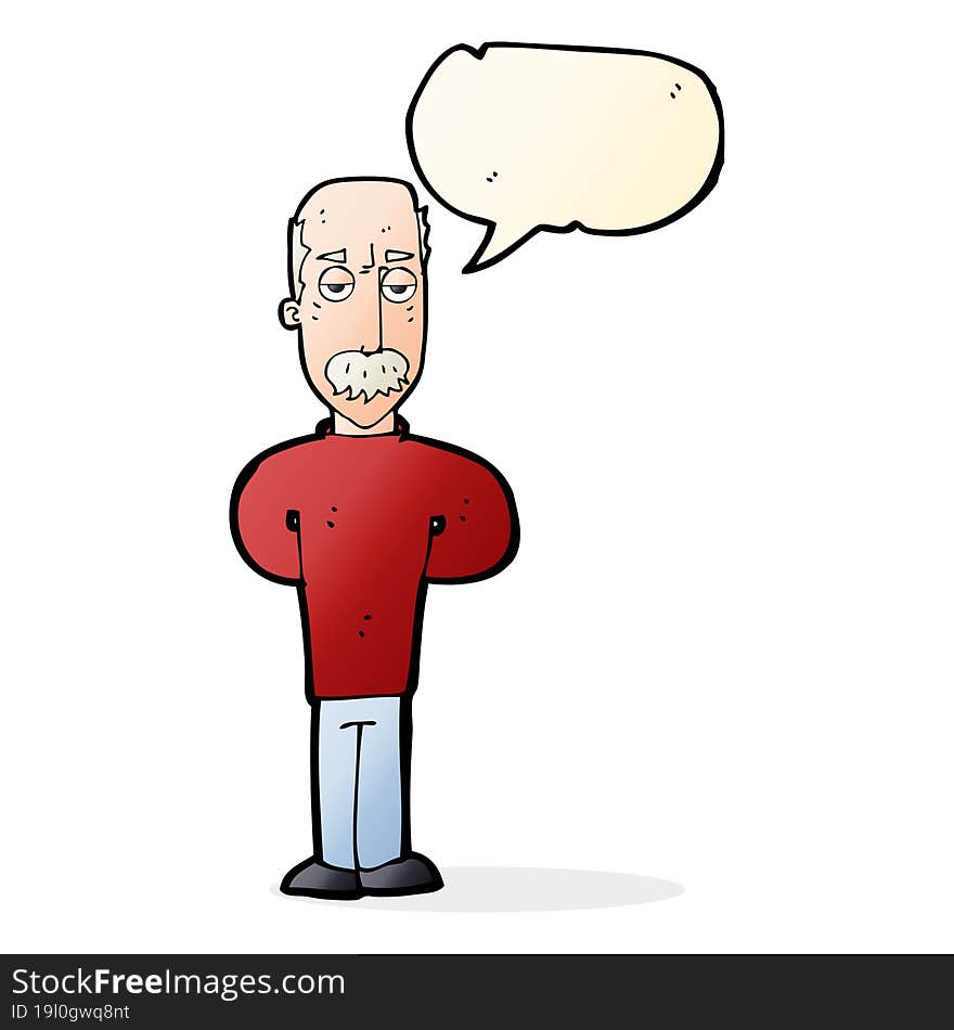 cartoon annoyed balding man with speech bubble