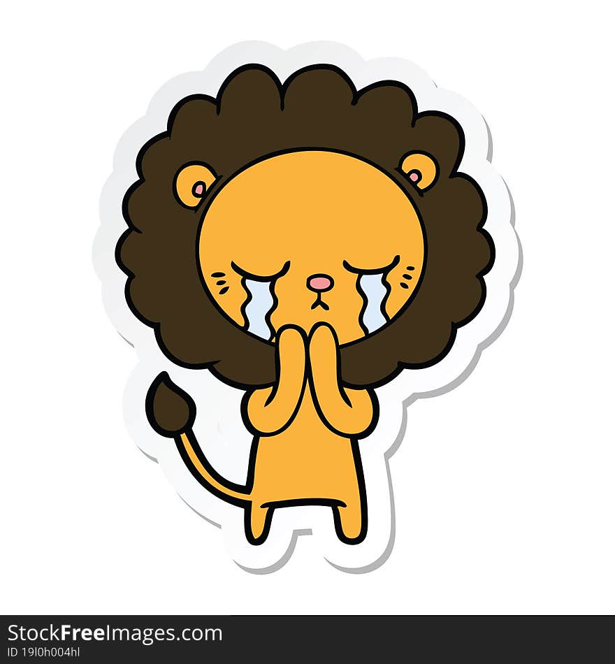 sticker of a crying cartoon lion