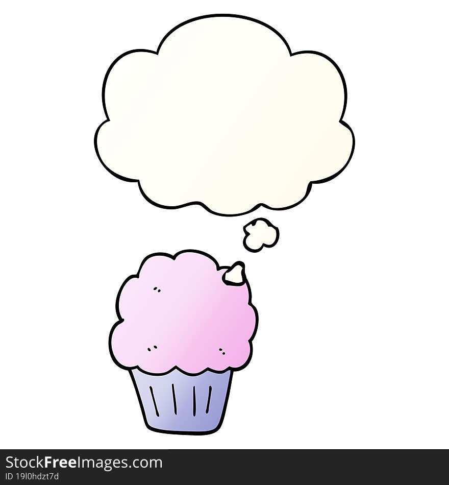 cartoon cupcake with thought bubble in smooth gradient style