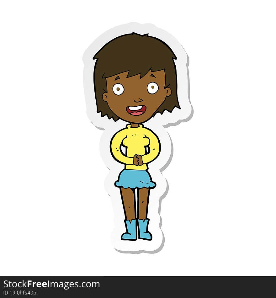 sticker of a cartoon excited woman