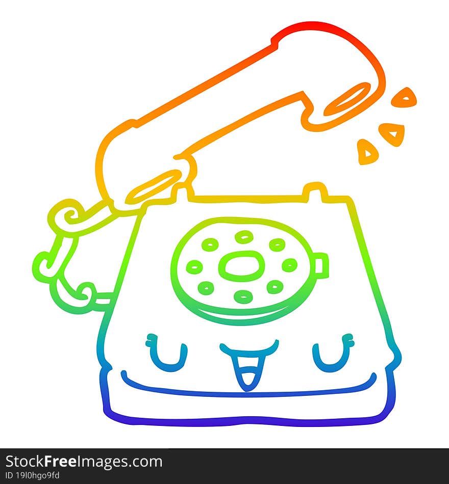 rainbow gradient line drawing cute cartoon telephone