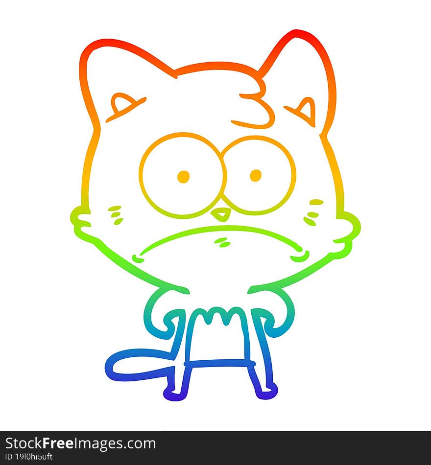 rainbow gradient line drawing cartoon nervous cat