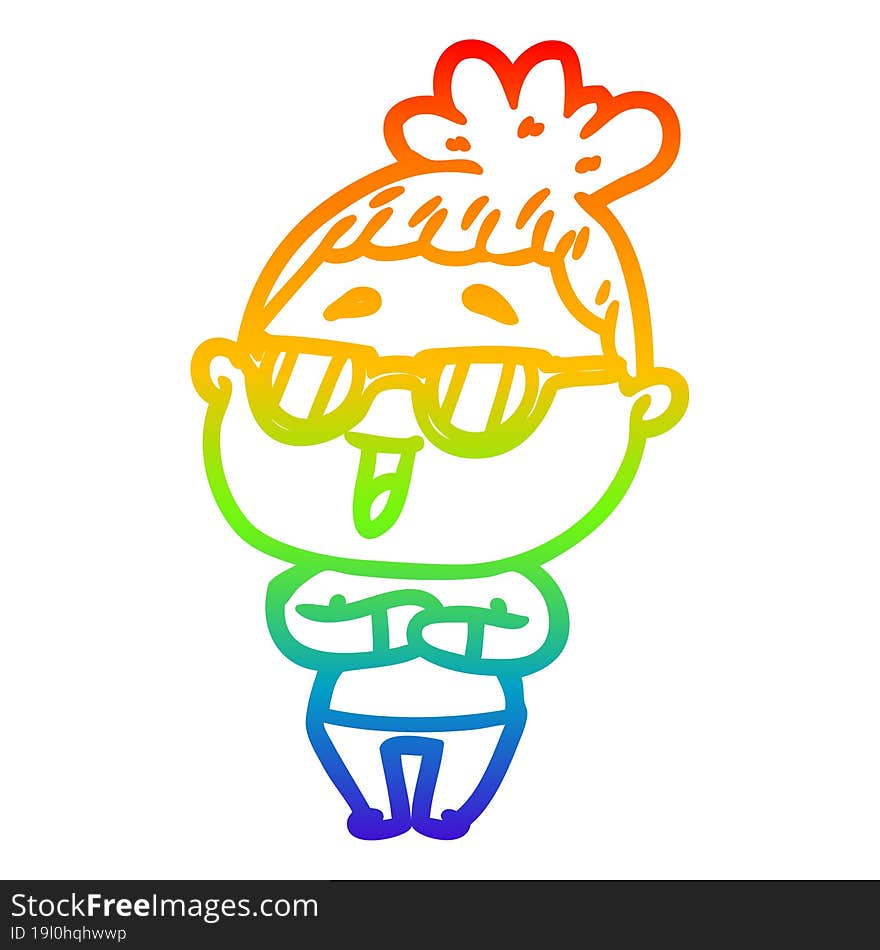 Rainbow Gradient Line Drawing Cartoon Happy Woman Wearing Spectacles