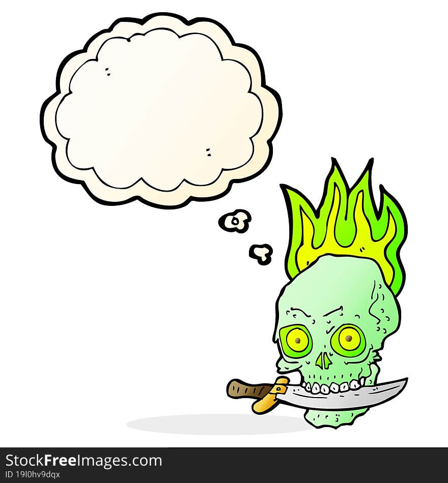 Cartoon Pirate Skull With Knife In Teeth With Thought Bubble