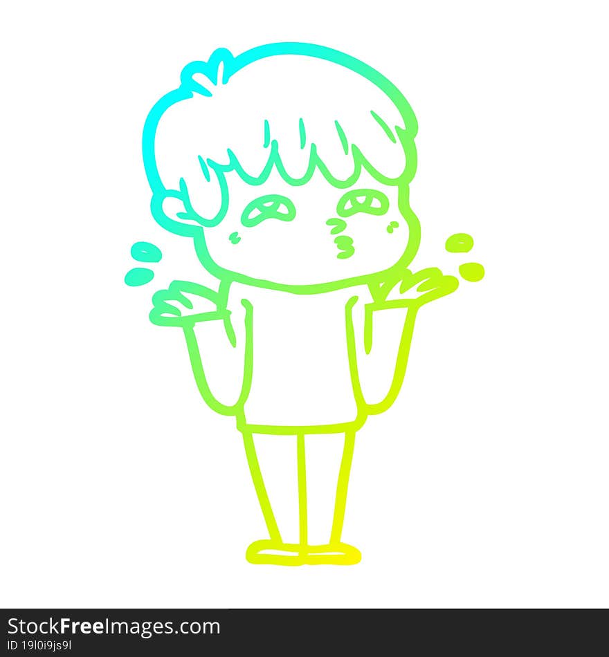 cold gradient line drawing cartoon man confused