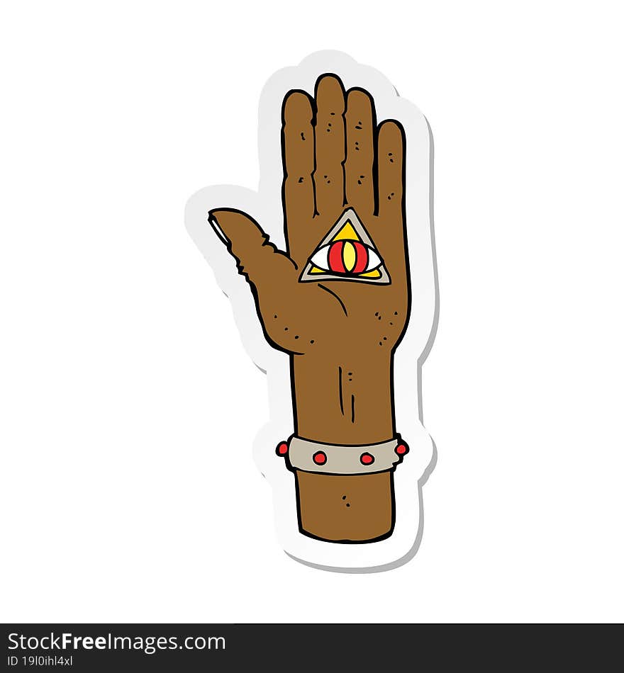 sticker of a cartoon spooky hand symbol