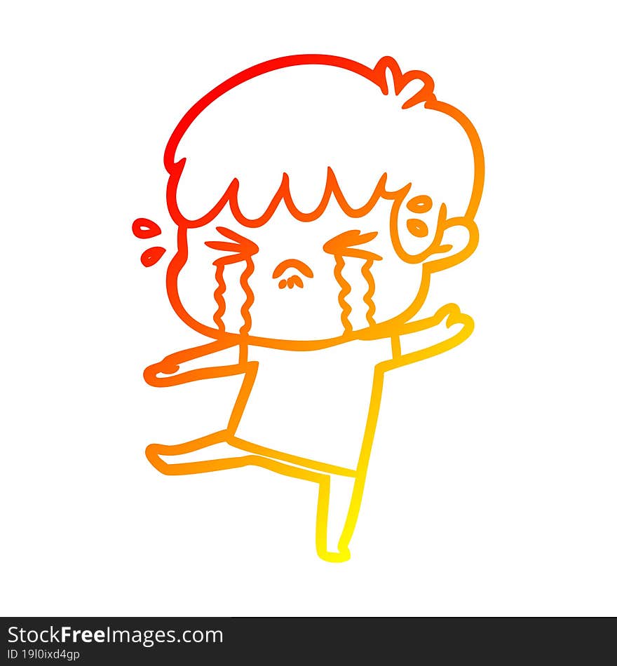 warm gradient line drawing cartoon boy crying