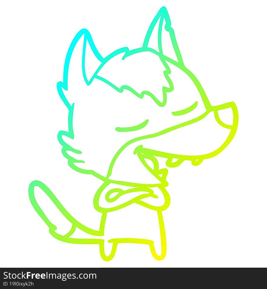 Cold Gradient Line Drawing Cartoon Wolf Laughing