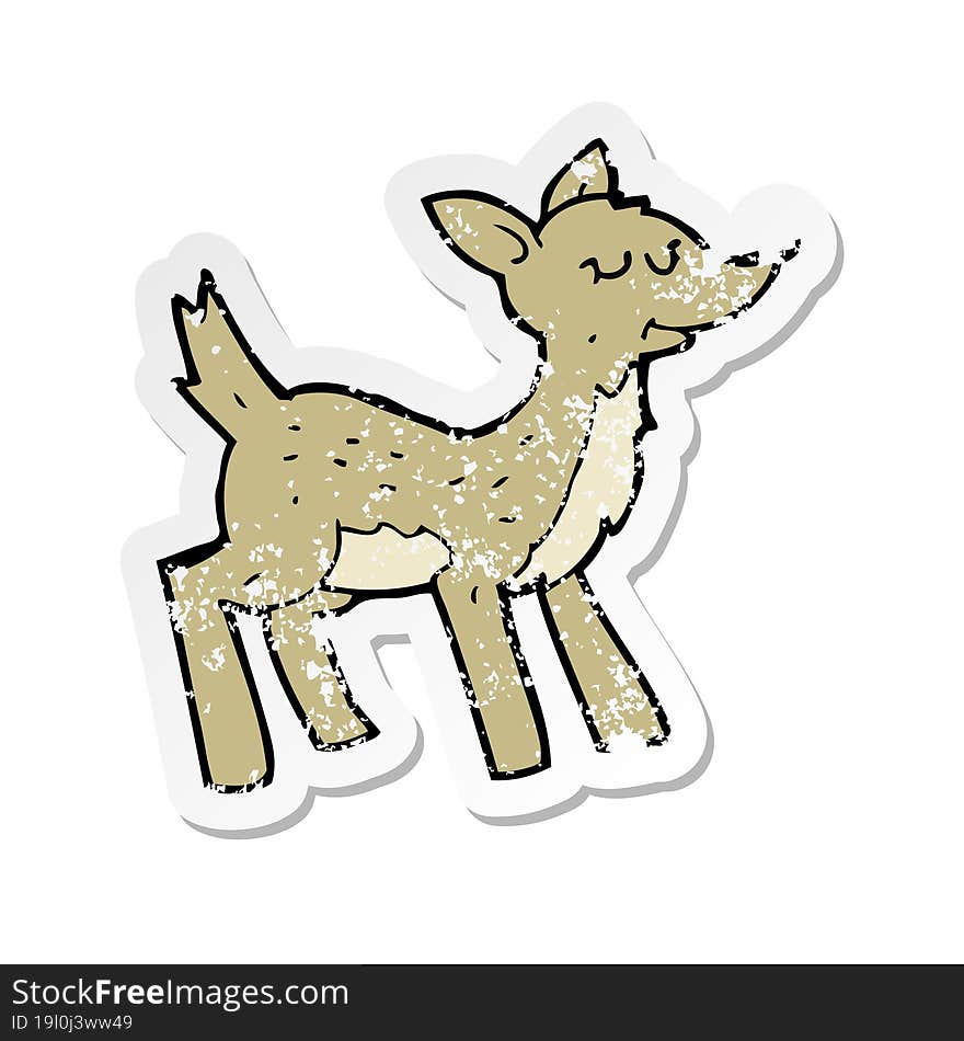 Retro Distressed Sticker Of A Cute Cartoon Deer