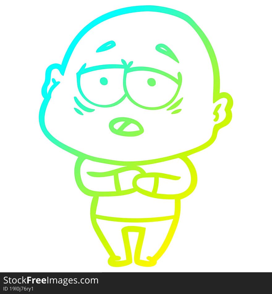 cold gradient line drawing cartoon tired bald man