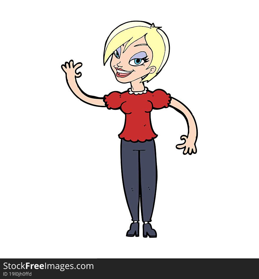 cartoon woman waving