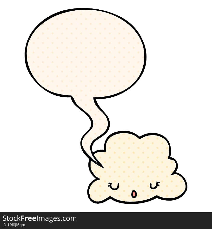 cute cartoon cloud and speech bubble in comic book style